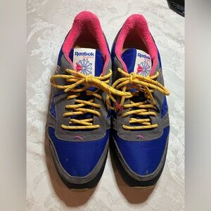 Reebok Blue and Gray Concept Sneakers with Pink and Yellow Accents